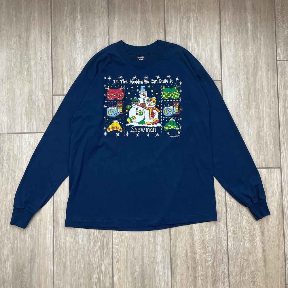 Vintage 90s Christmas T Shirt XL Snowman Graphic Single Stitch USA Long Sleeve